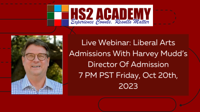 Liberal Arts Admissions: Webinar With Peter Osgood, Harvey Mudd's Director Of Admissions Friday 10/20/23 7 PM PST