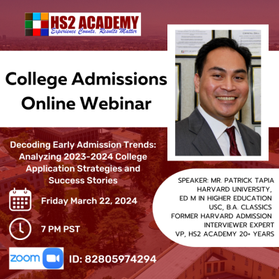 2024 Early Admission Trends, Free Friday Webinars, March 22nd, 2024 With Patrick Tapia